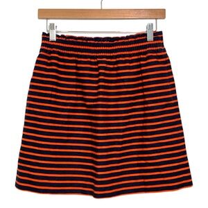 J. Crew Cotton Linen Blend Navy and Orange Striped Skirt Size 4 Side Pocket